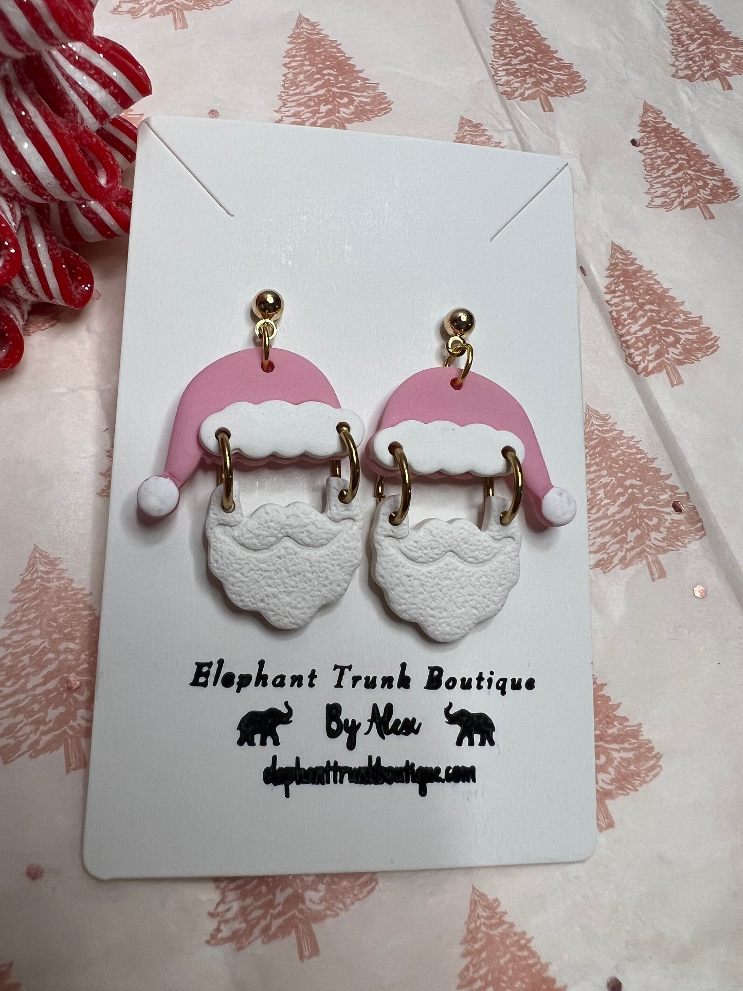Santa Hat & Beard Dangle Clay Earrings