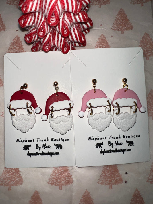 Santa Hat & Beard Dangle Clay Earrings