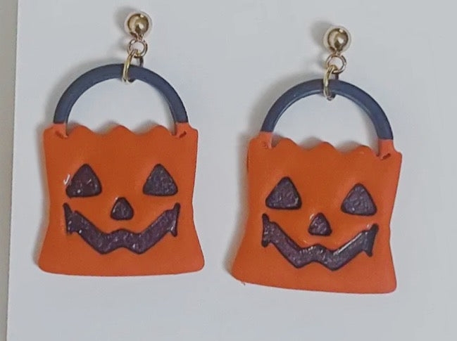 Pumpkin Trick or Treat Bag Clay Earrings