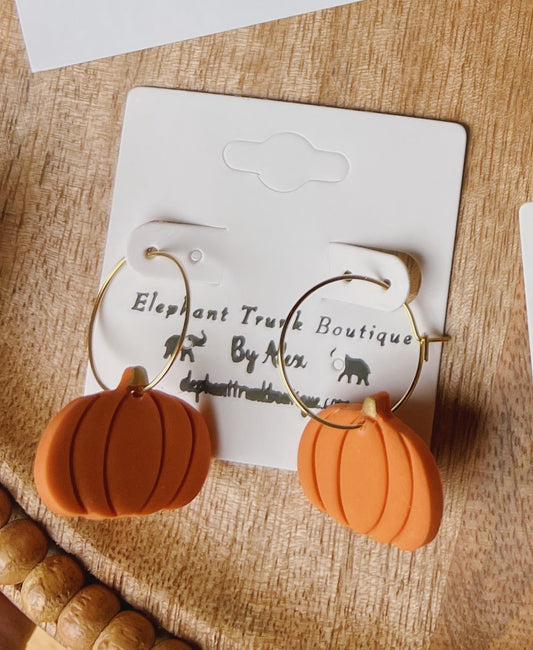Pumpkin Clay Hoop Earrings