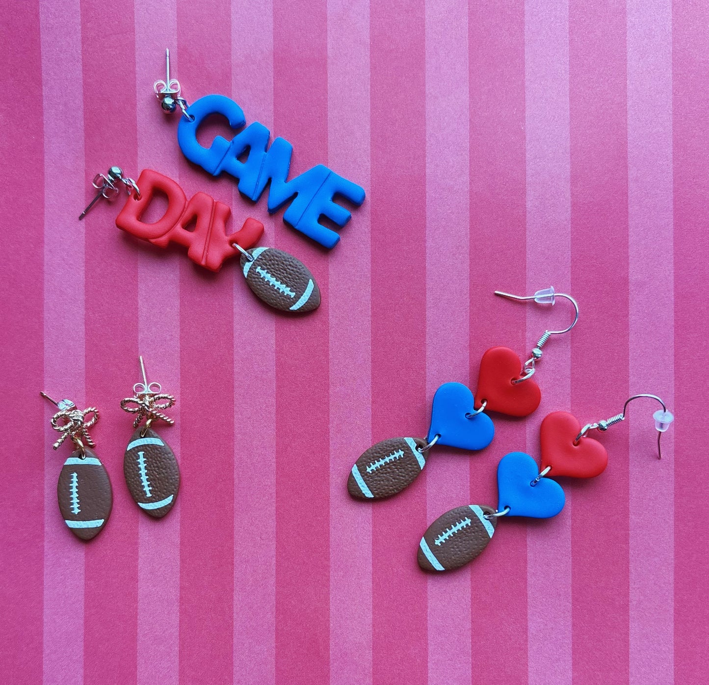 Gold Bow Football Clay Dangles