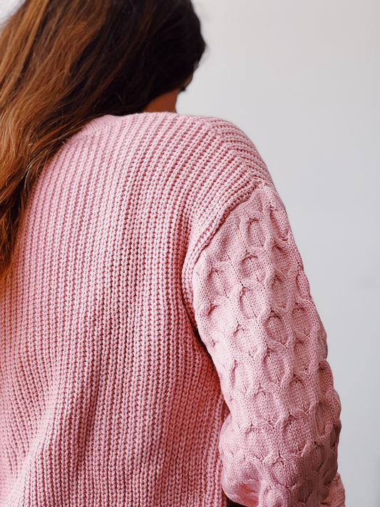 Pink Honeycomb Sleeve Sweater