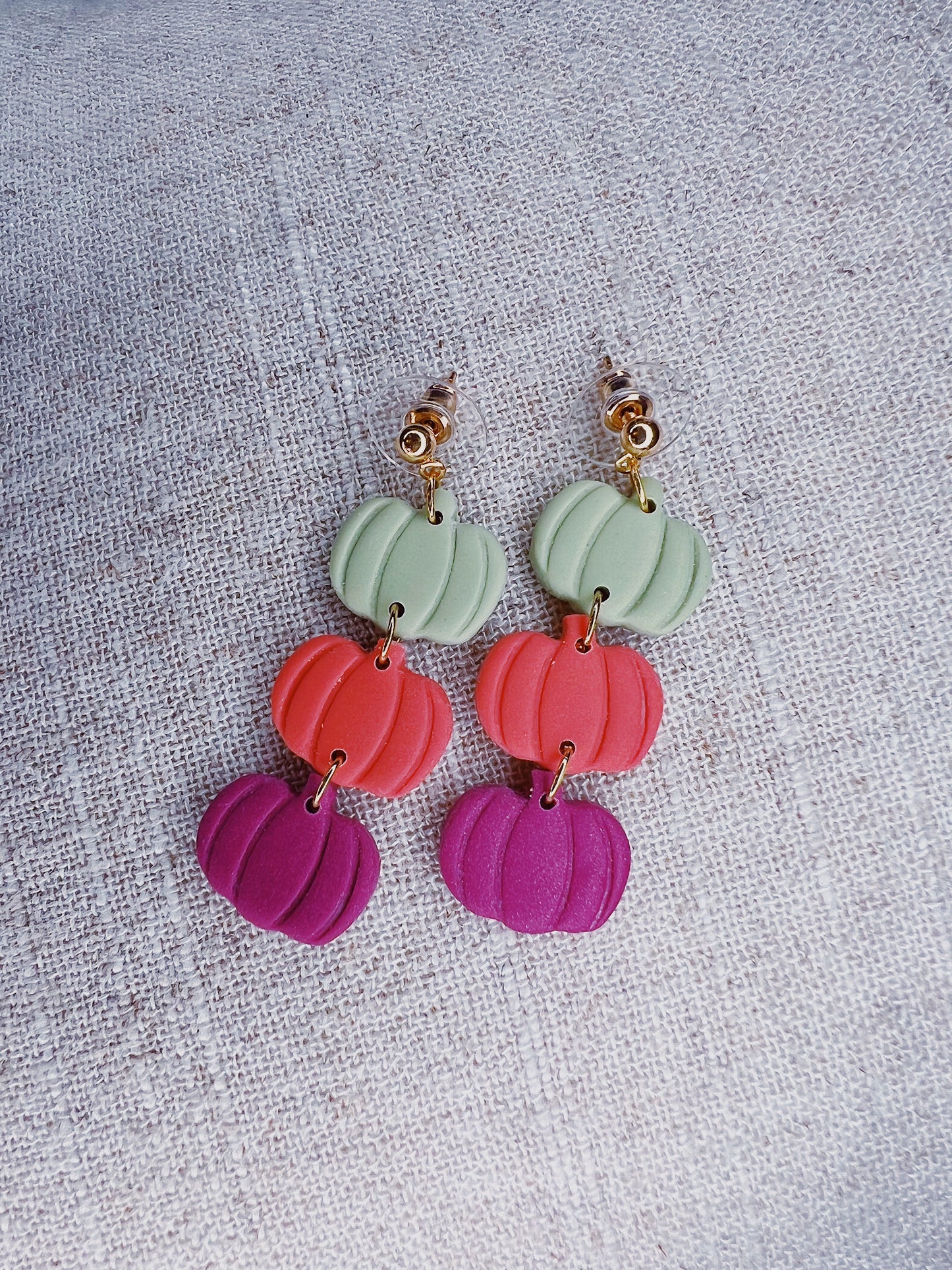 Pumpkin Trio Clay Dangle Earrings