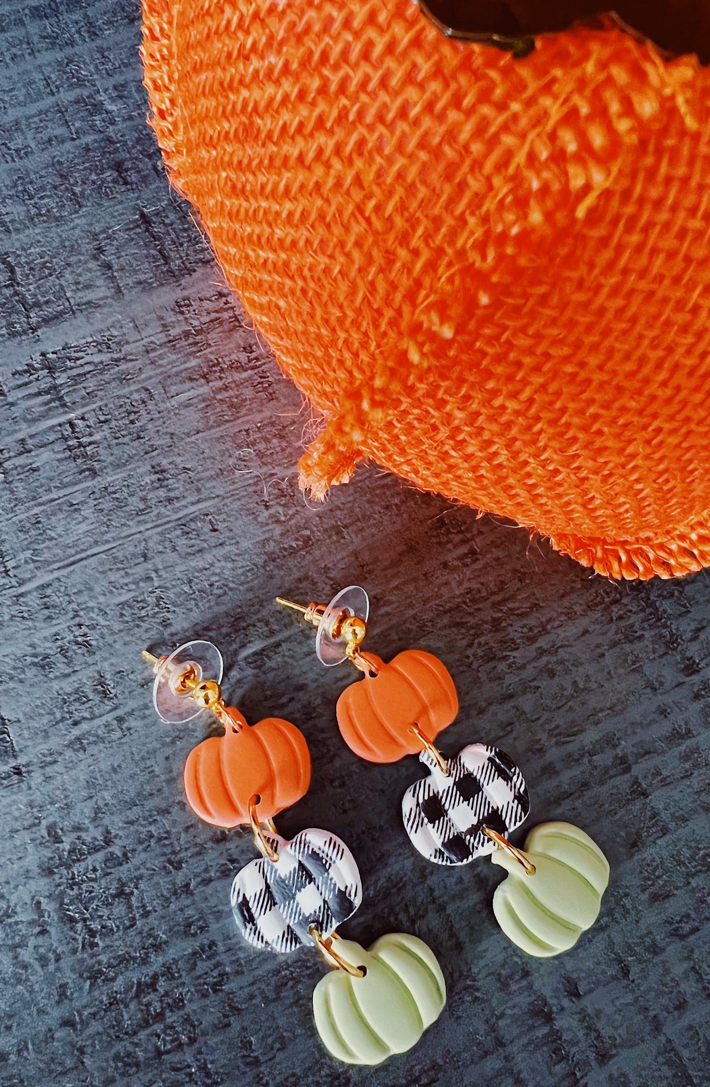 Pumpkin Trio Clay Dangle Earrings