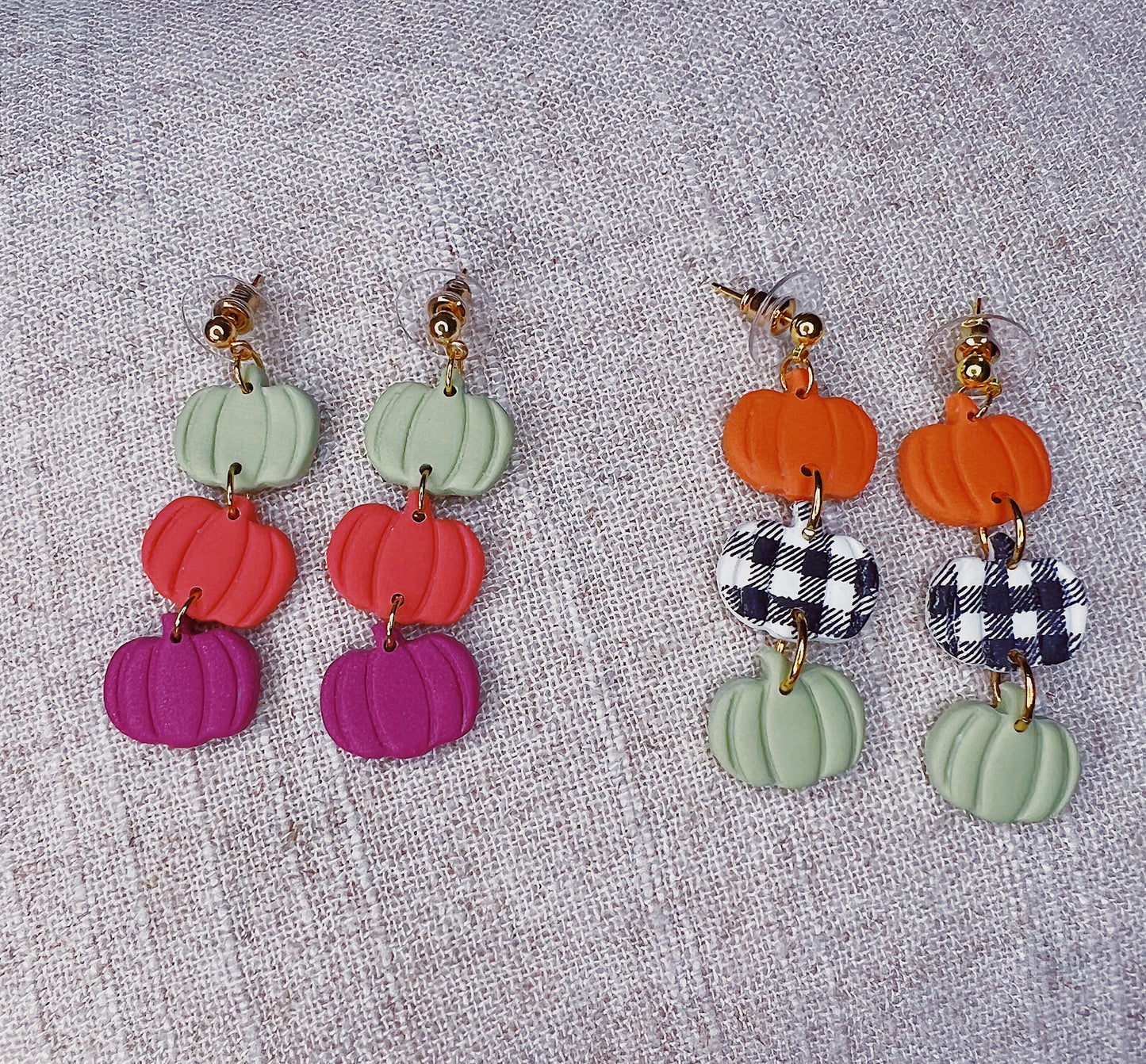 Pumpkin Trio Clay Dangle Earrings