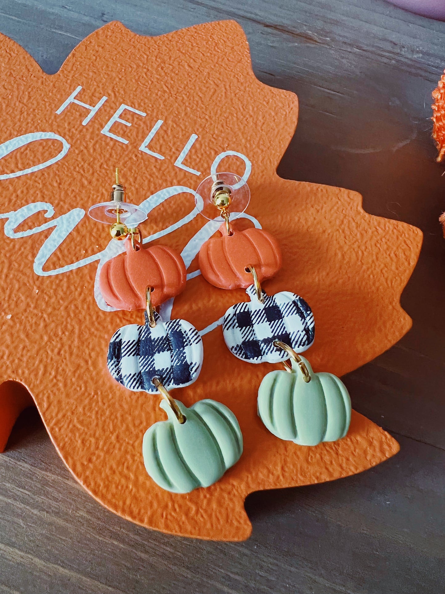 Pumpkin Trio Clay Dangle Earrings