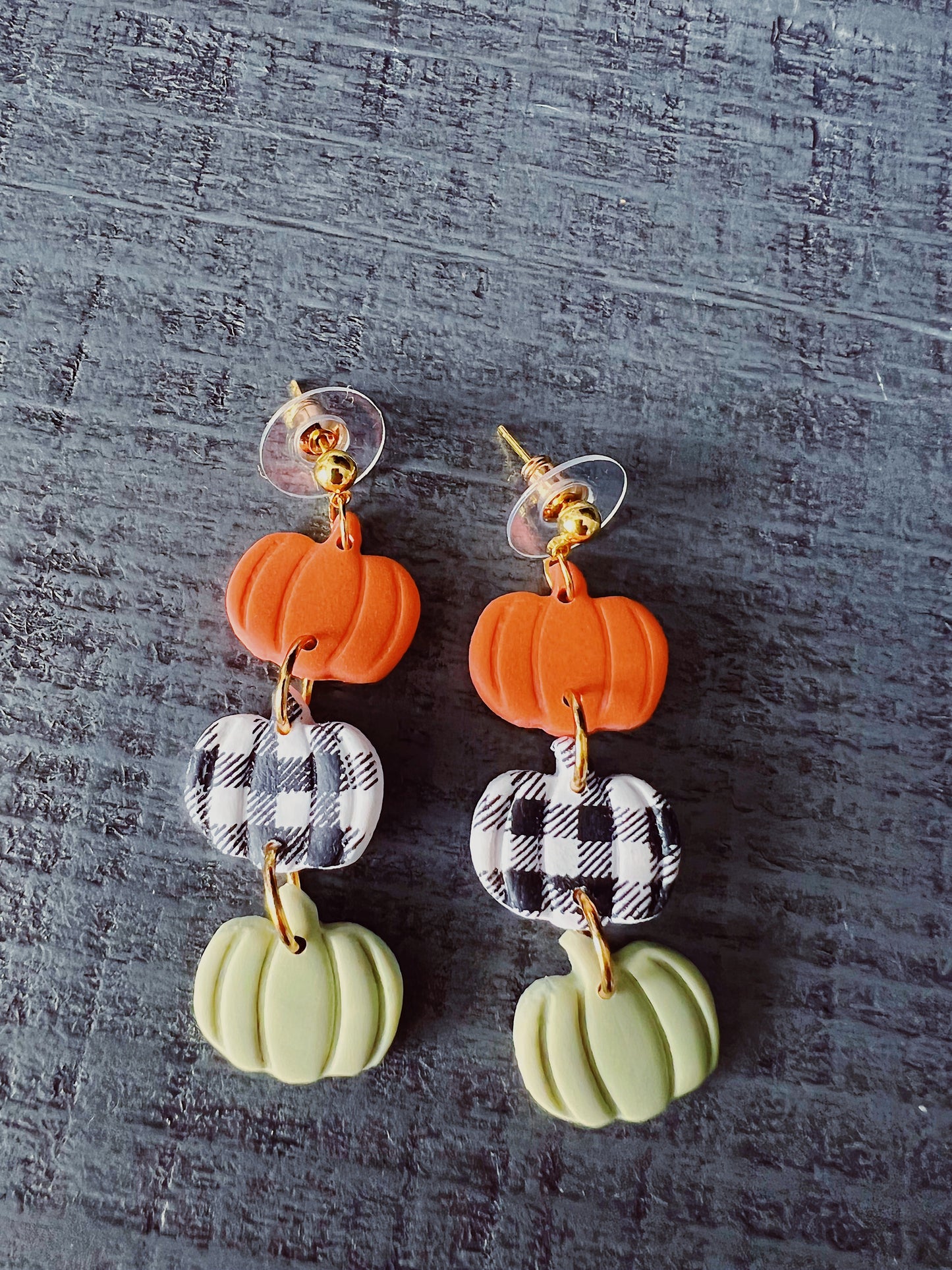 Pumpkin Trio Clay Dangle Earrings