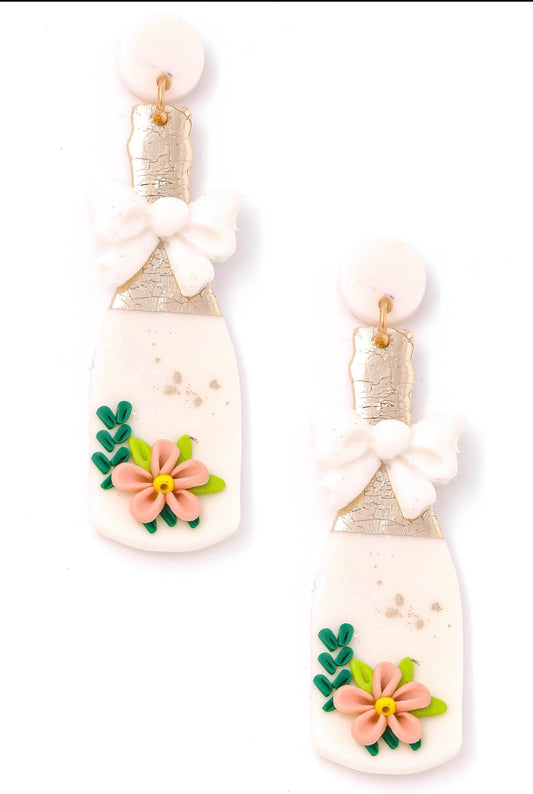 Floral Champagne Bottle Earrings